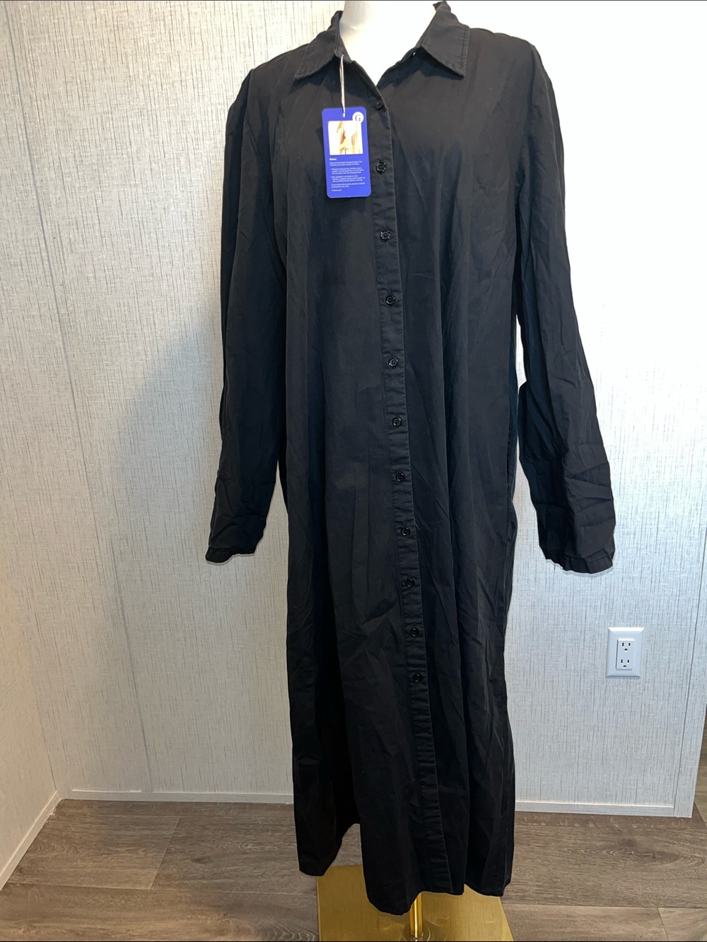 Black Long Button-Down Shirt Dress